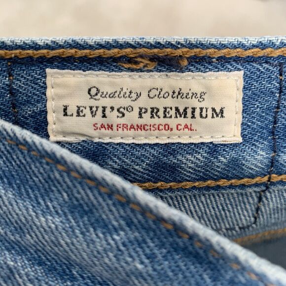 Levi’s PREMIUM Jeans 27 Wedgie Straight Button Fly BIG E Medium Distressed Blue - Picture 6 of 9